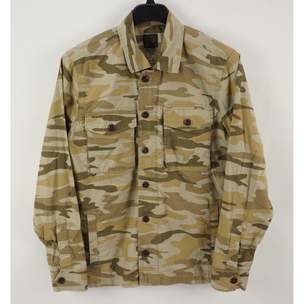 Lucky Brand Type L-54C‎ Men's Medium Brown Beige Camo Zip Military Shirt Jacket